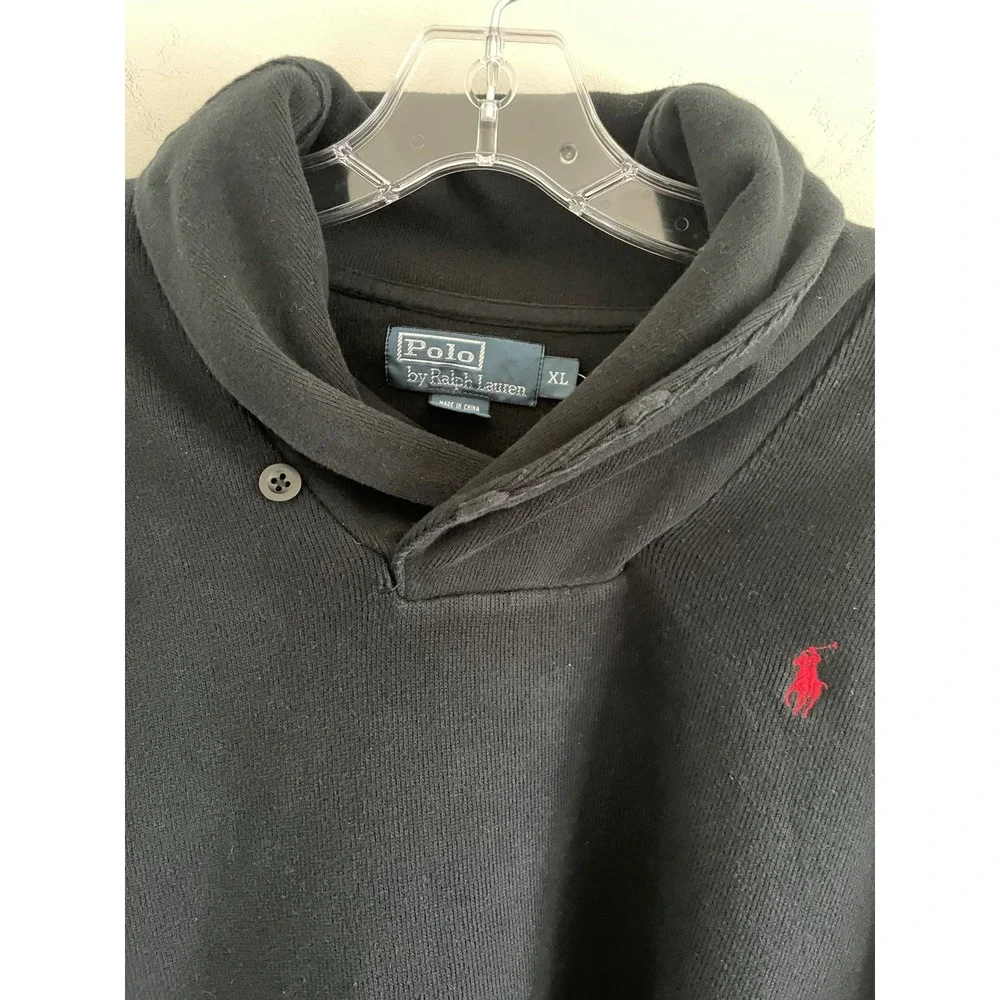 Polo‎ Ralph Lauren Mens Shawl Collar Pullover Sweatshirt Black Red Pony XL